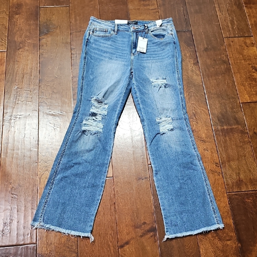 Judy Blue Distressed Wide Leg Jeans in Blue